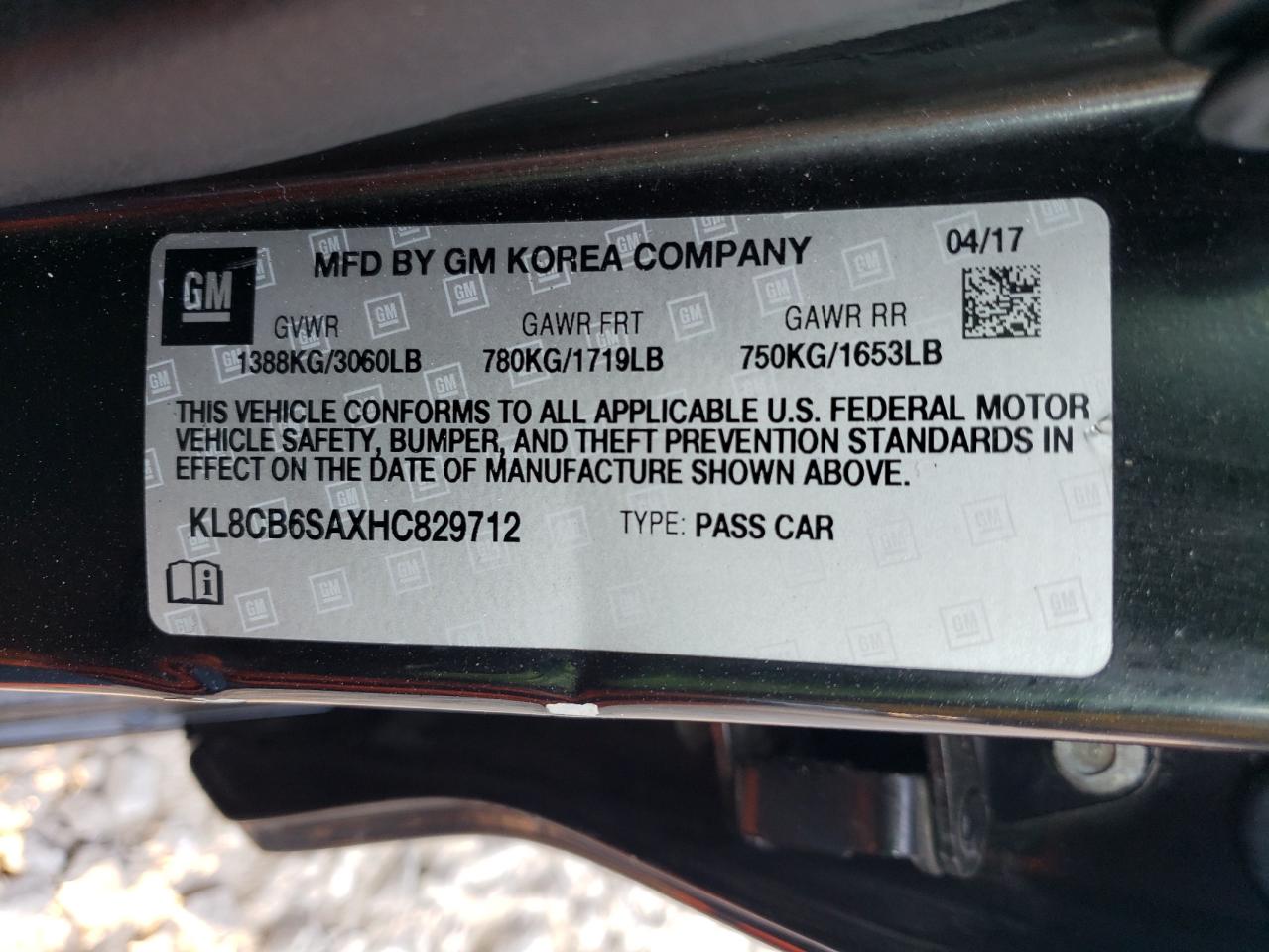 2017 Chevrolet Spark Ls VIN: KL8CB6SAXHC829712 Lot: 81234865