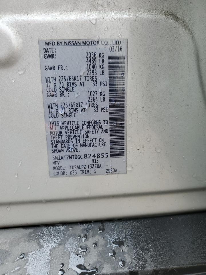 2016 Nissan Rogue S VIN: 5N1AT2MT0GC824855 Lot: 71499365