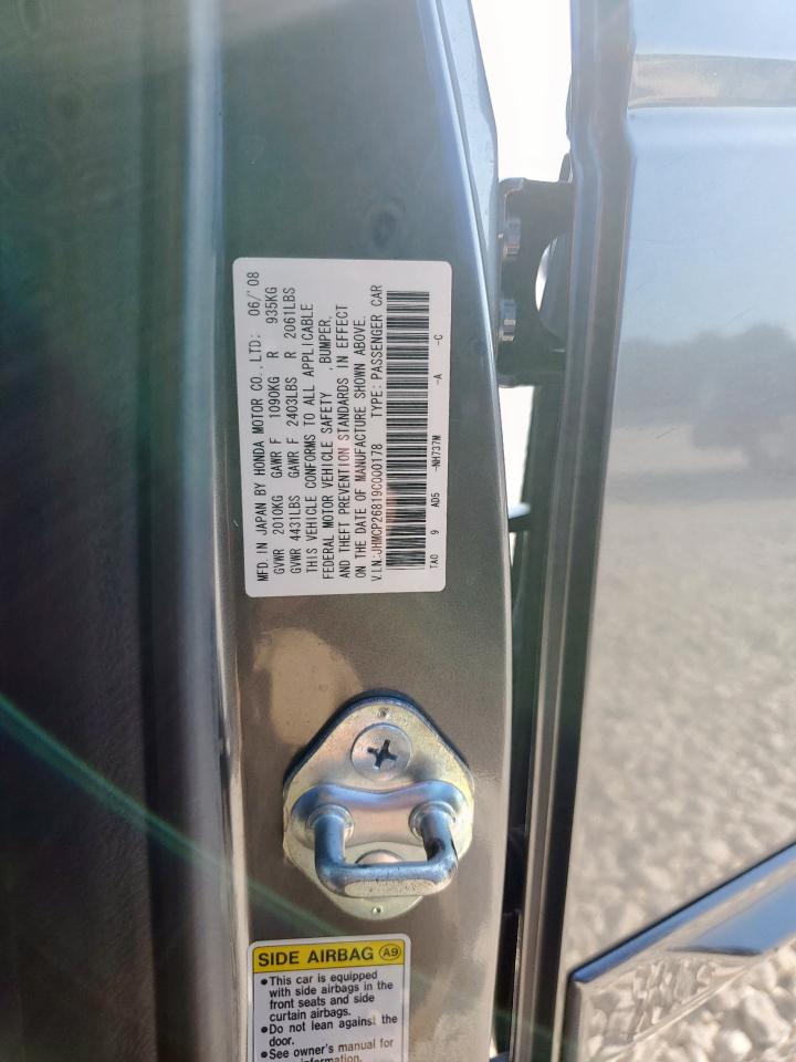 2009 Honda Accord Exl VIN: JHMCP26819C000178 Lot: 80217565