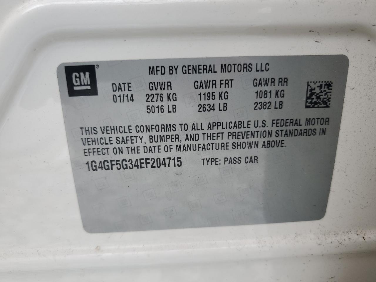 2014 Buick Lacrosse Touring VIN: 1G4GF5G34EF204715 Lot: 84199595