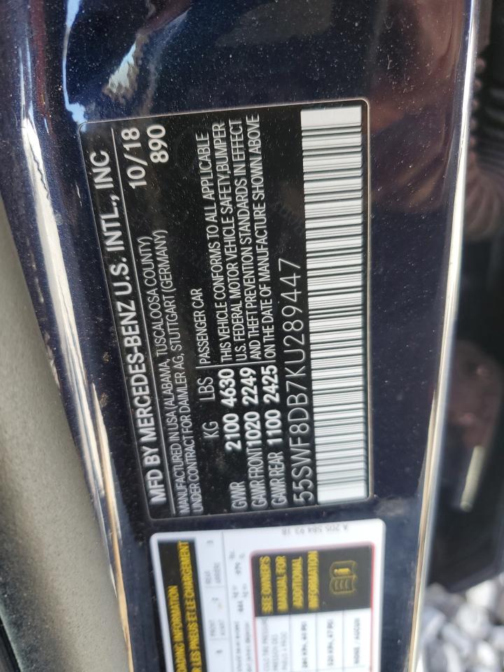 2019 Mercedes-Benz C 300 VIN: 55SWF8DB7KU289447 Lot: 81059155
