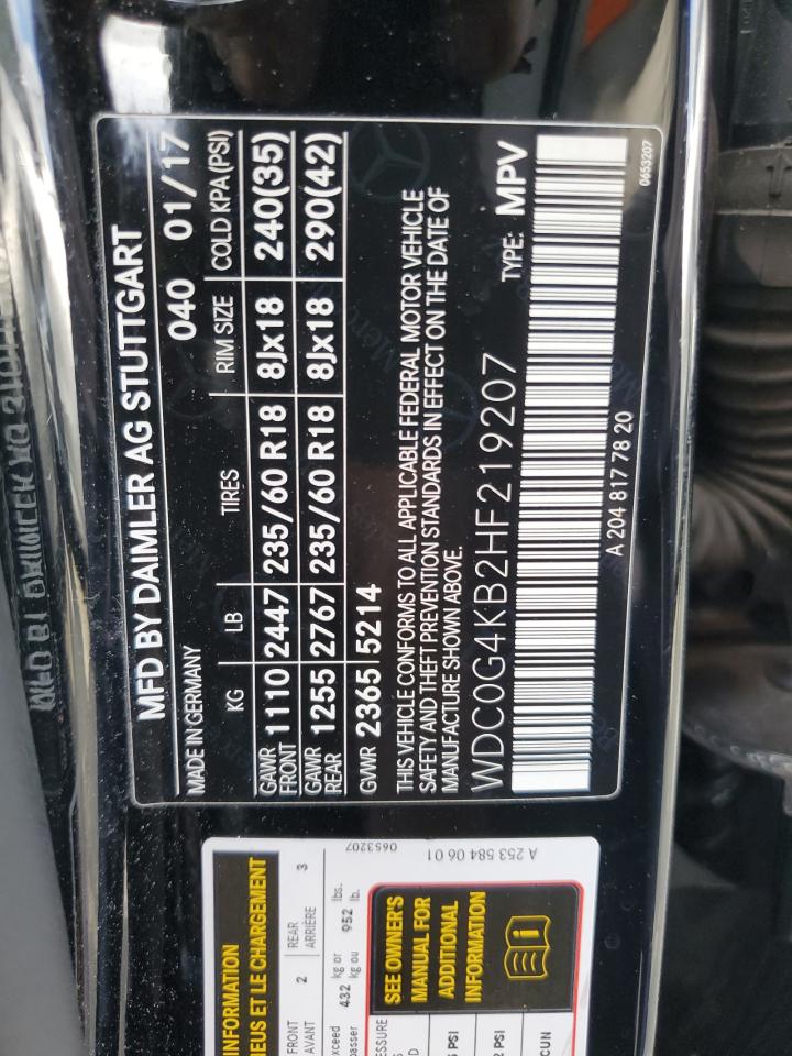 2017 Mercedes-Benz Glc 300 4Matic VIN: WDC0G4KB2HF219207 Lot: 70001385