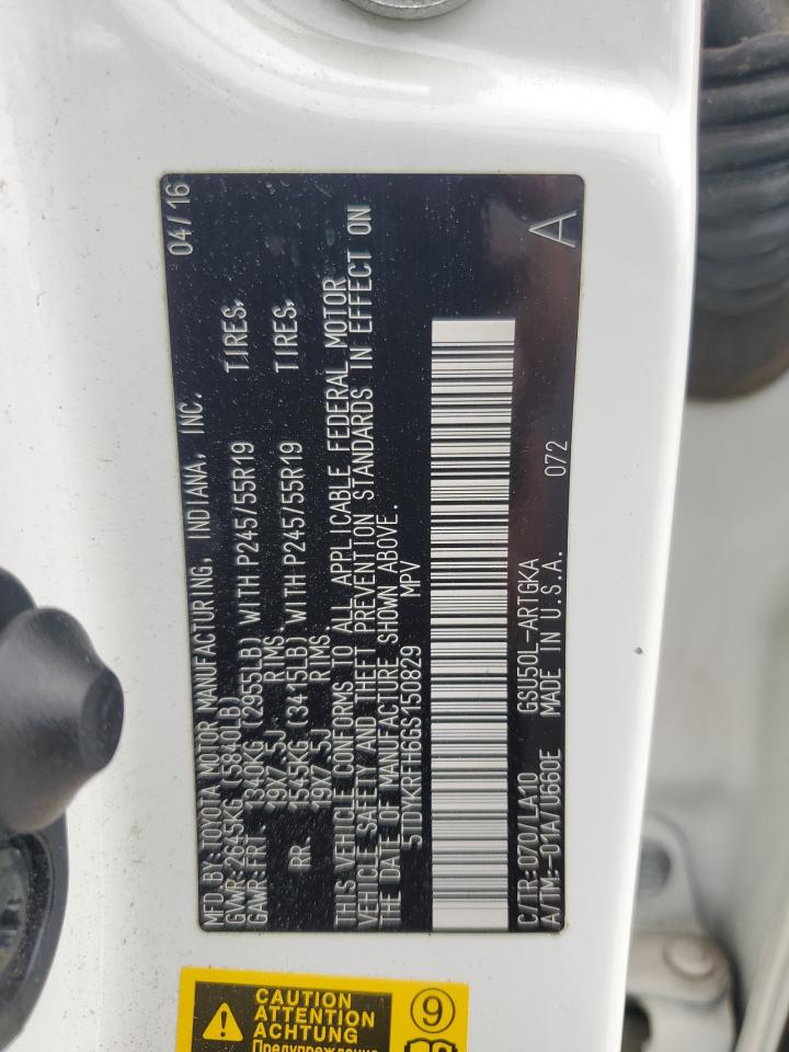 2016 Toyota Highlander Limited VIN: 5TDYKRFH6GS150829 Lot: 80695535