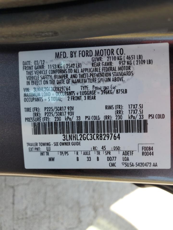 2012 Lincoln Mkz VIN: 3LNHL2GC3CR829764 Lot: 81623745