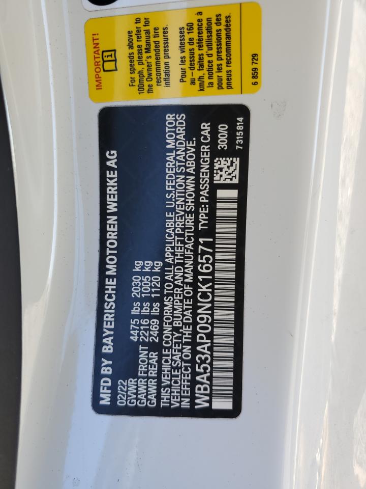 2022 BMW 430I VIN: WBA53AP09NCK16571 Lot: 81747605