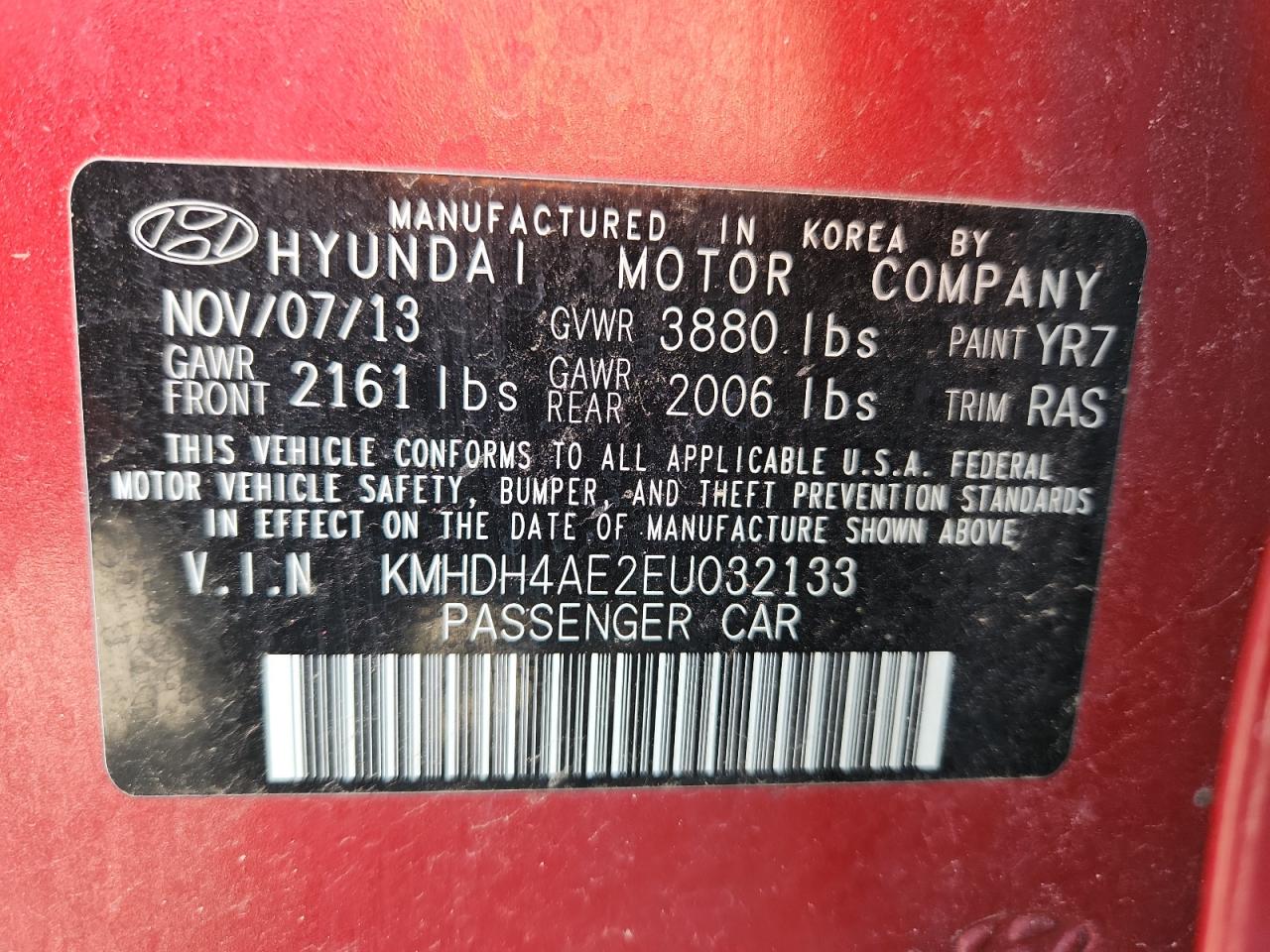 2014 Hyundai Elantra Se VIN: KMHDH4AE2EU032133 Lot: 71515595