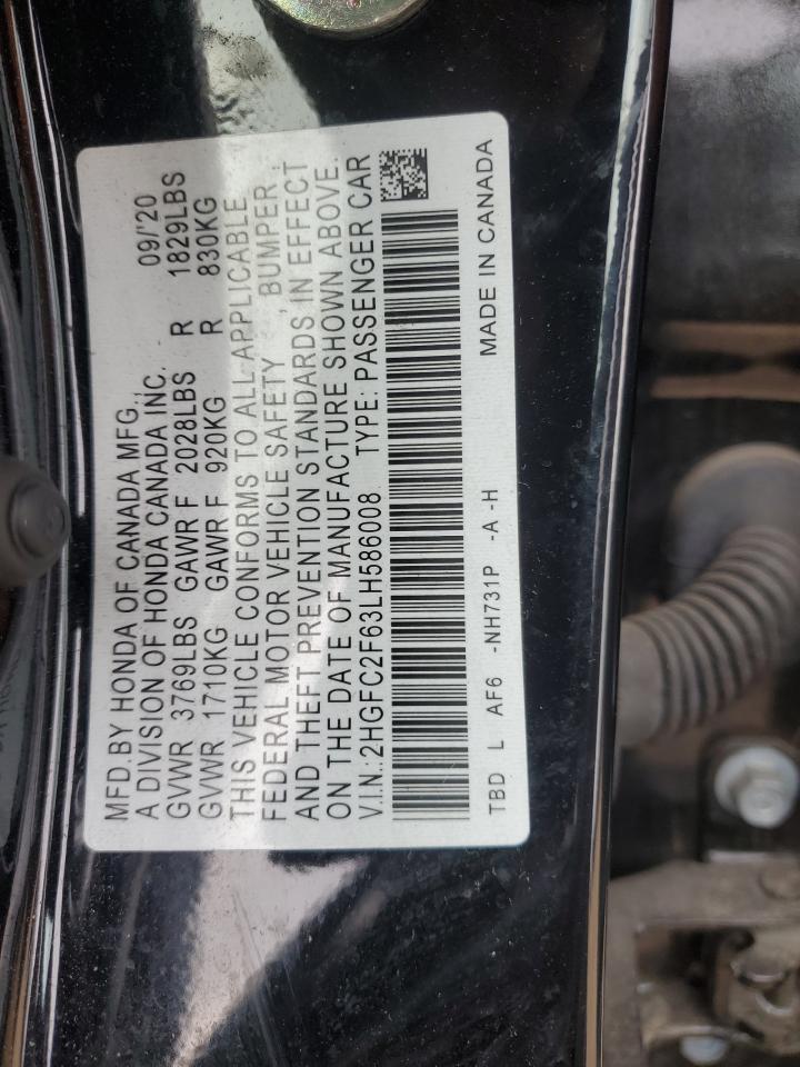 2020 Honda Civic Lx VIN: 2HGFC2F63LH586008 Lot: 81741295