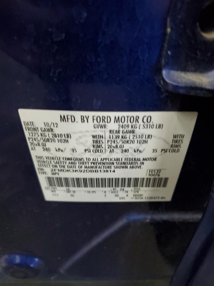 2013 Ford Edge Limited VIN: 2FMDK3K92DBB13814 Lot: 84282485