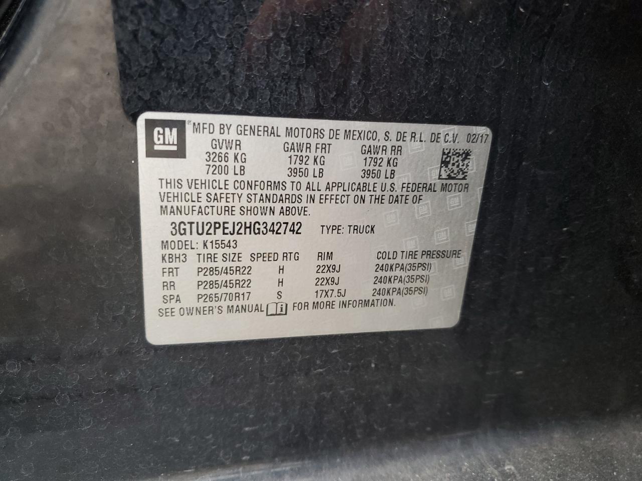 2017 GMC Sierra K1500 Denali VIN: 3GTU2PEJ2HG342742 Lot: 71389425