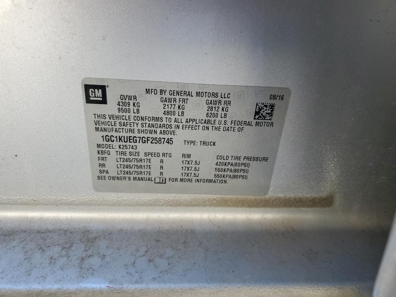 2016 Chevrolet Silverado K2500 Heavy Duty VIN: 1GC1KUEG7GF258745 Lot: 80362515