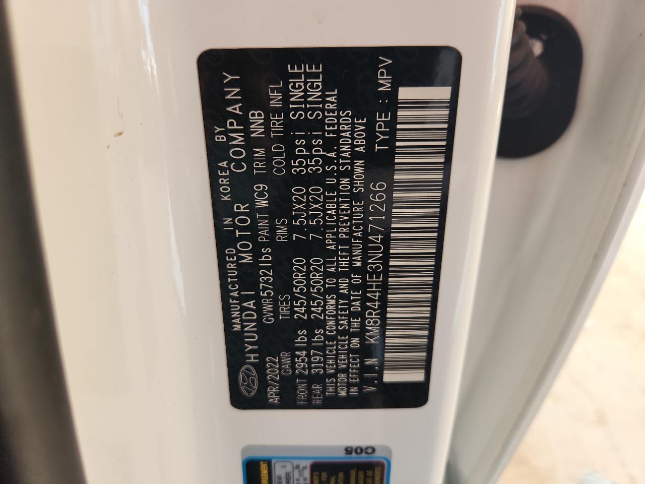 2022 Hyundai Palisade Sel VIN: KM8R44HE3NU471266 Lot: 80148195