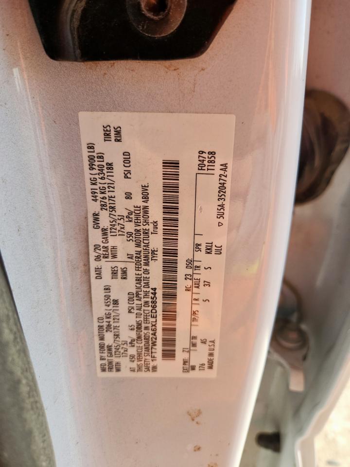 2020 Ford F250 Super Duty VIN: 1FT7W2A6XLED68544 Lot: 71995335