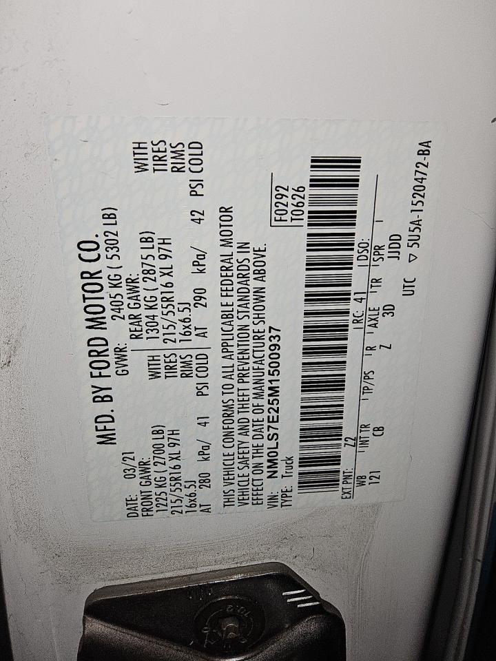 2021 Ford Transit Connect Xl VIN: NM0LS7E25M1500937 Lot: 81344495