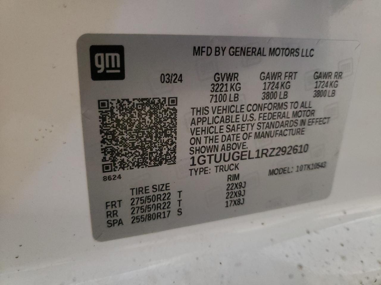 2024 GMC Sierra K1500 Denali VIN: 1GTUUGEL1RZ292610 Lot: 83831105