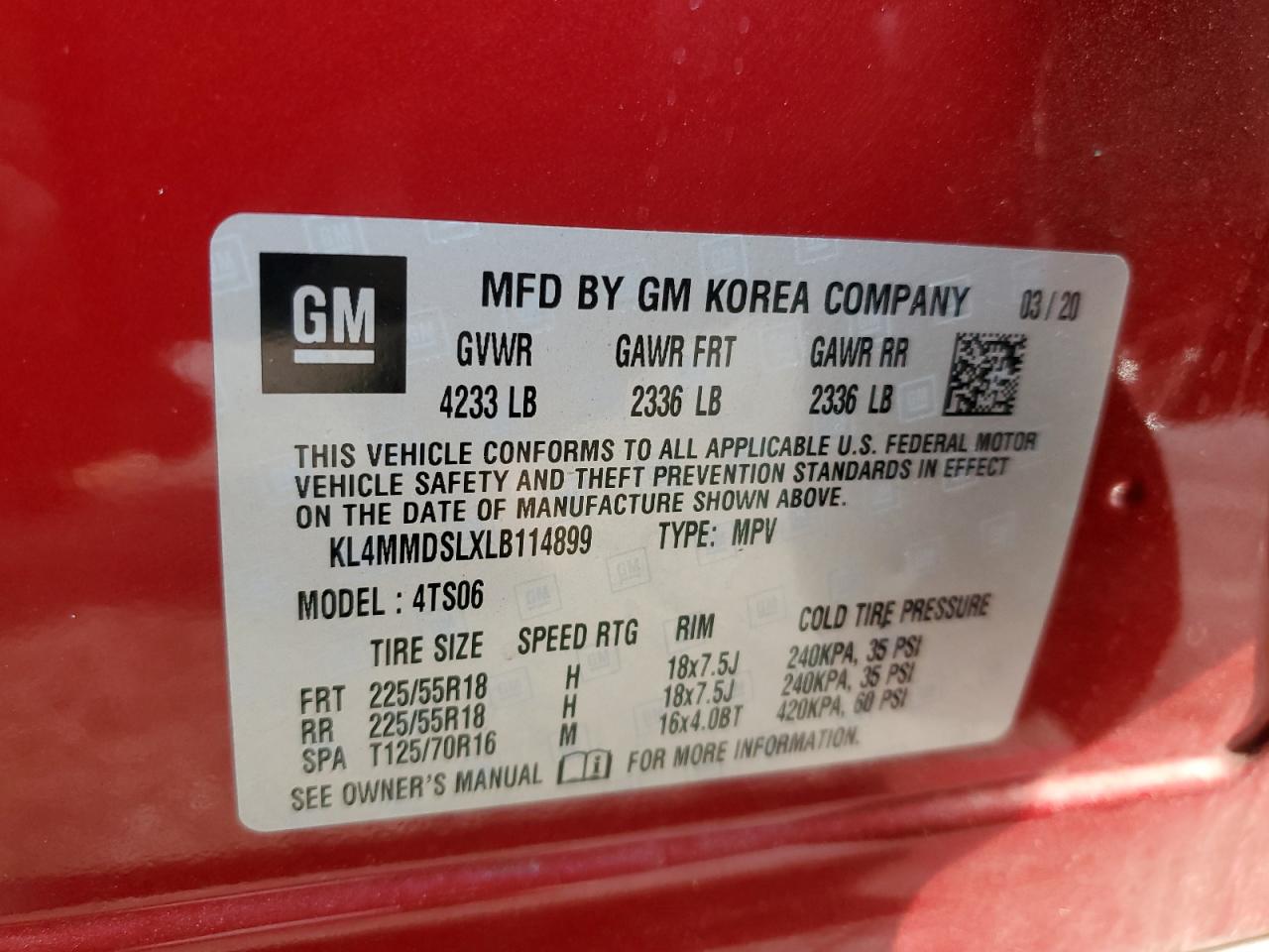 2020 Buick Encore Gx Select VIN: KL4MMDSLXLB114899 Lot: 81743735