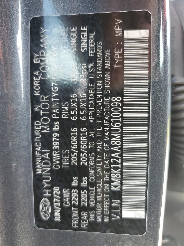 2021 Hyundai Kona Se VIN: KM8K12AA8MU610098 Lot: 81662955