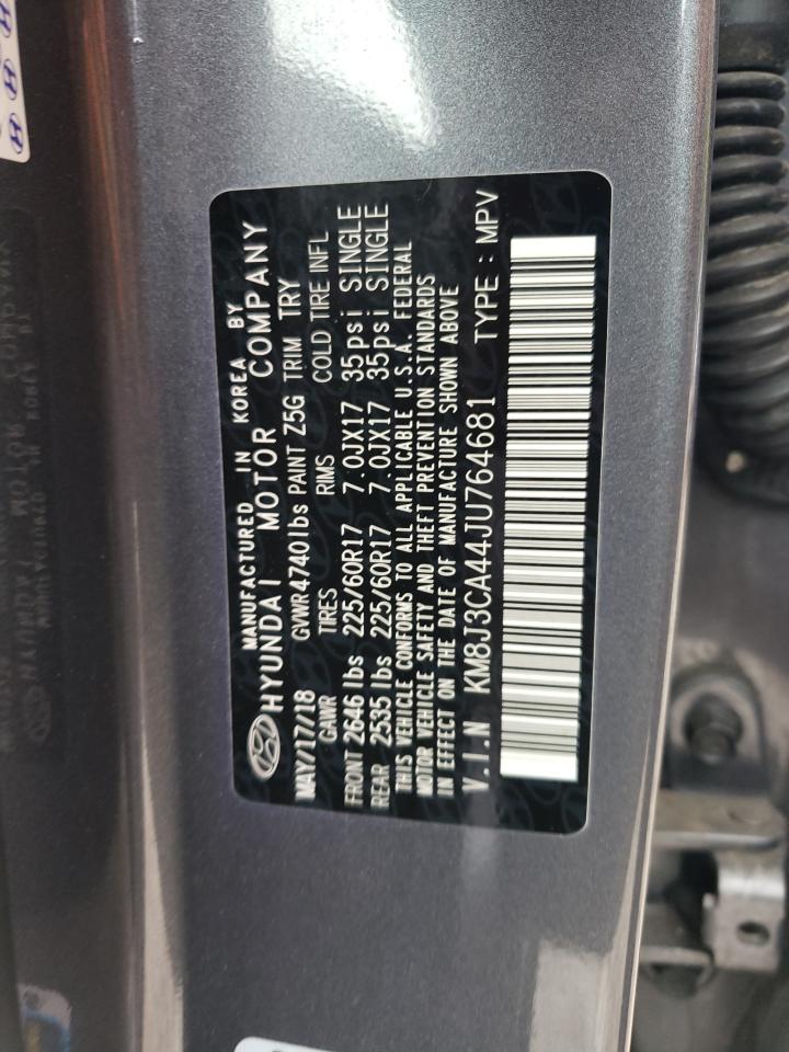 2018 Hyundai Tucson Sel VIN: KM8J3CA44JU764681 Lot: 81580545