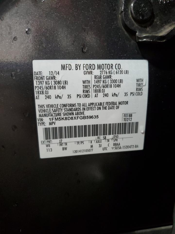 2015 Ford Explorer Xlt VIN: 1FM5K8D8XFGB59635 Lot: 80197615