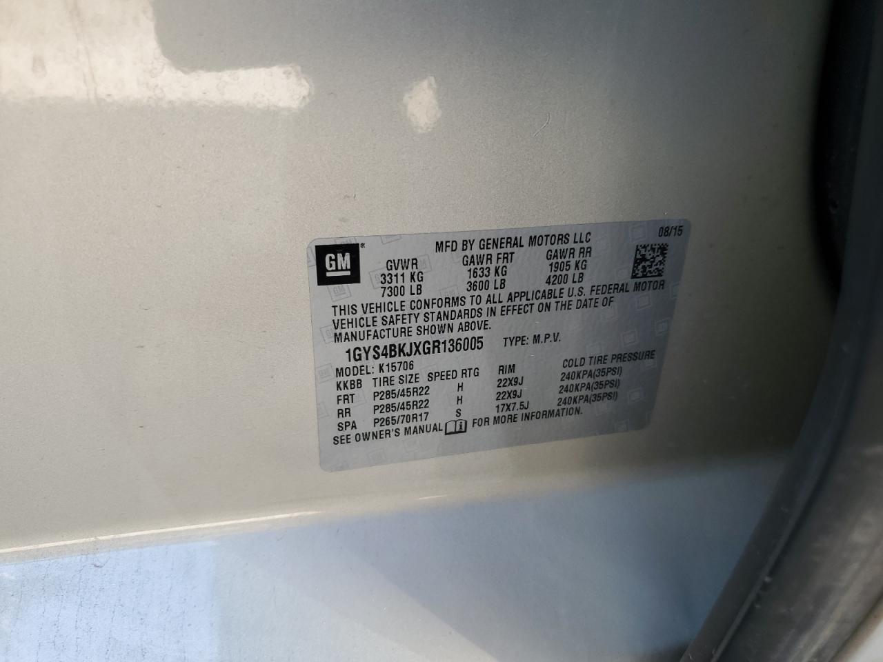 2016 Cadillac Escalade Luxury VIN: 1GYS4BKJXGR136005 Lot: 81856595