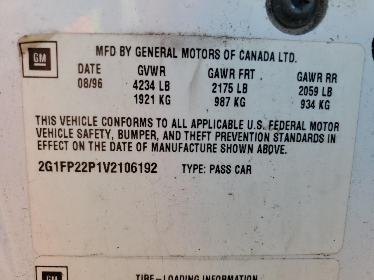 1997 Chevrolet Camaro Z28 VIN: 2G1FP22P1V2106192 Lot: 80952575