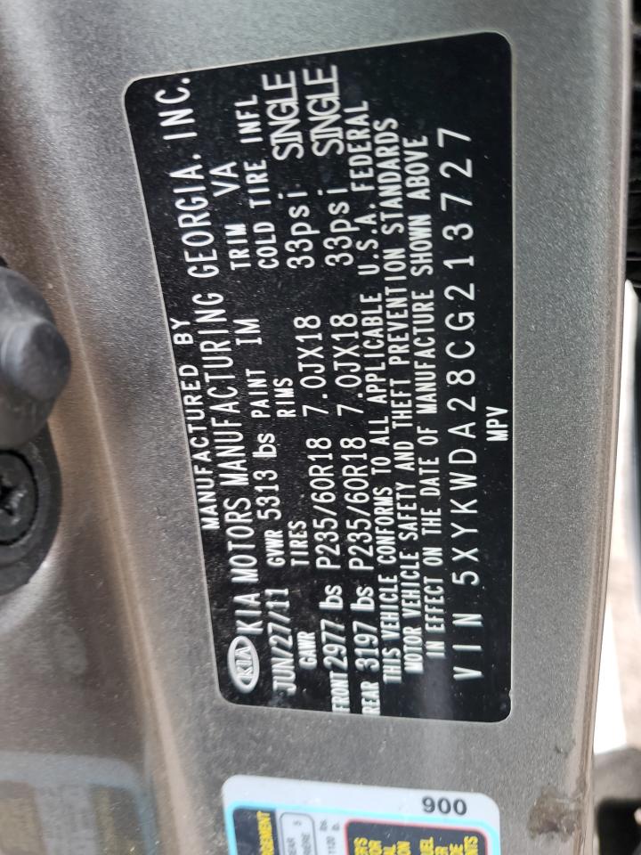 2012 Kia Sorento Sx VIN: 5XYKWDA28CG213727 Lot: 81778885