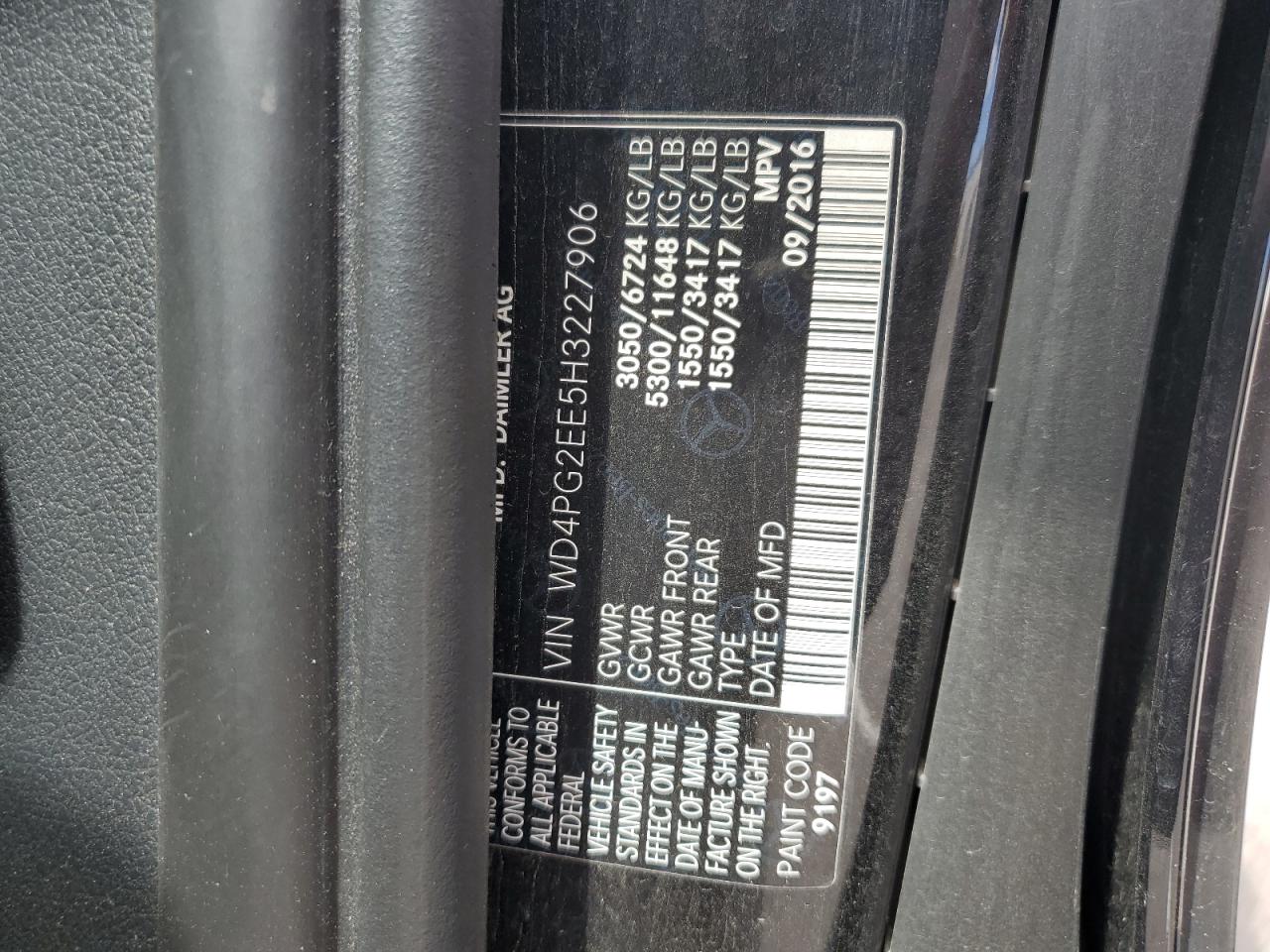 2017 Mercedes-Benz Metris VIN: WD4PG2EE5H3227906 Lot: 81686385