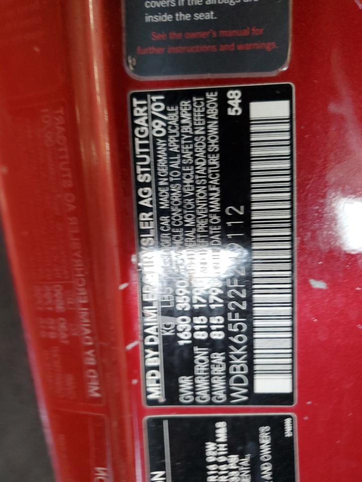 2002 Mercedes-Benz Slk 320 VIN: WDBKK65F22F249112 Lot: 80859695