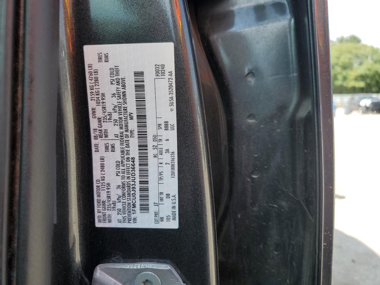 2018 Ford Escape Titanium VIN: 1FMCU0J93JUD36648 Lot: 80566495