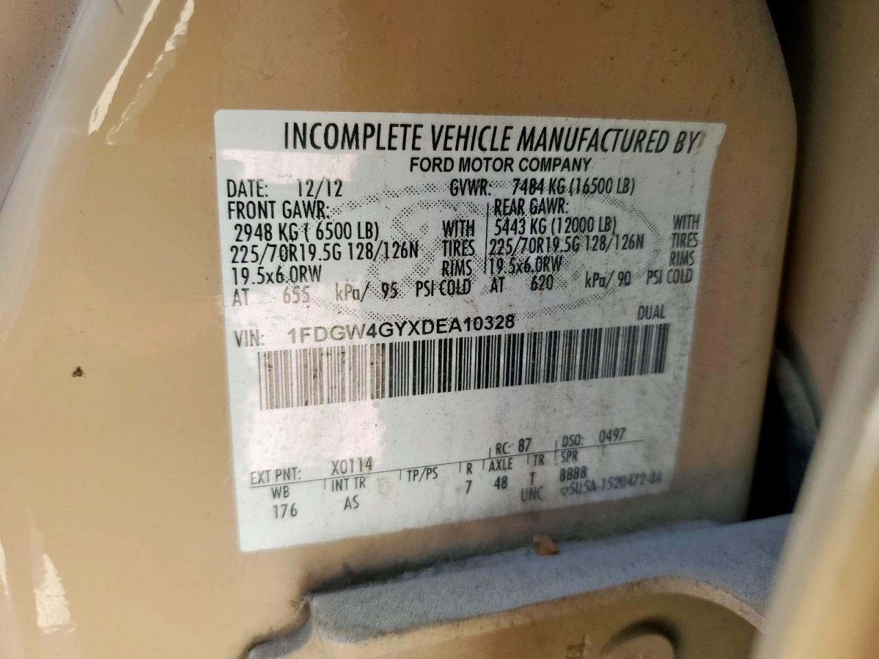 2013 Ford F450 Super Duty VIN: 1FDGW4GYXDEA10328 Lot: 81611285