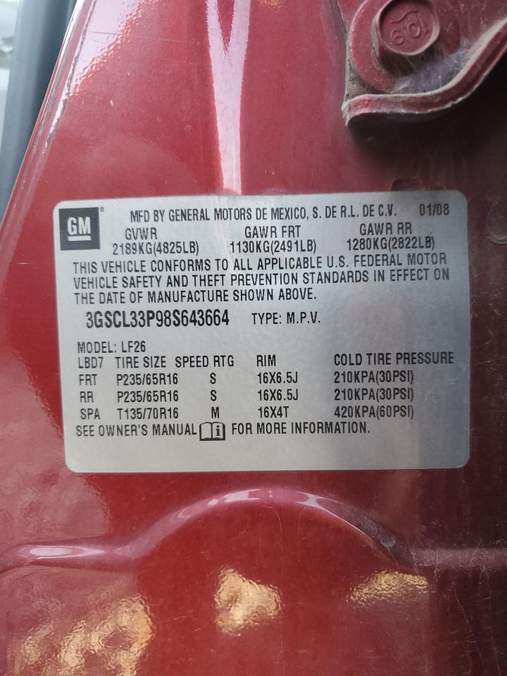 2008 Saturn Vue Xe VIN: 3GSCL33P98S643664 Lot: 81904025