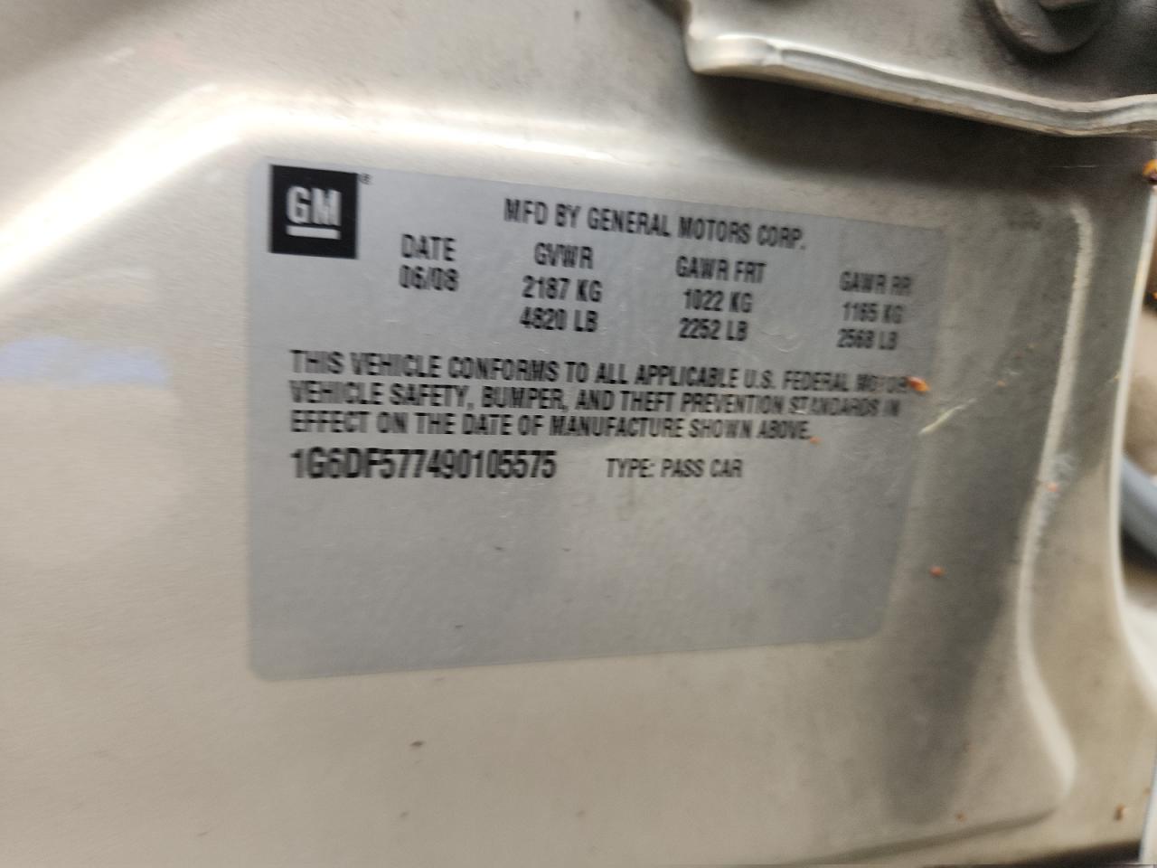 2009 Cadillac Cts VIN: 1G6DF577490105575 Lot: 80711835