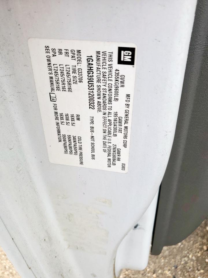 2003 Chevrolet Express G3500 VIN: 1GAHG39U531200322 Lot: 89706785