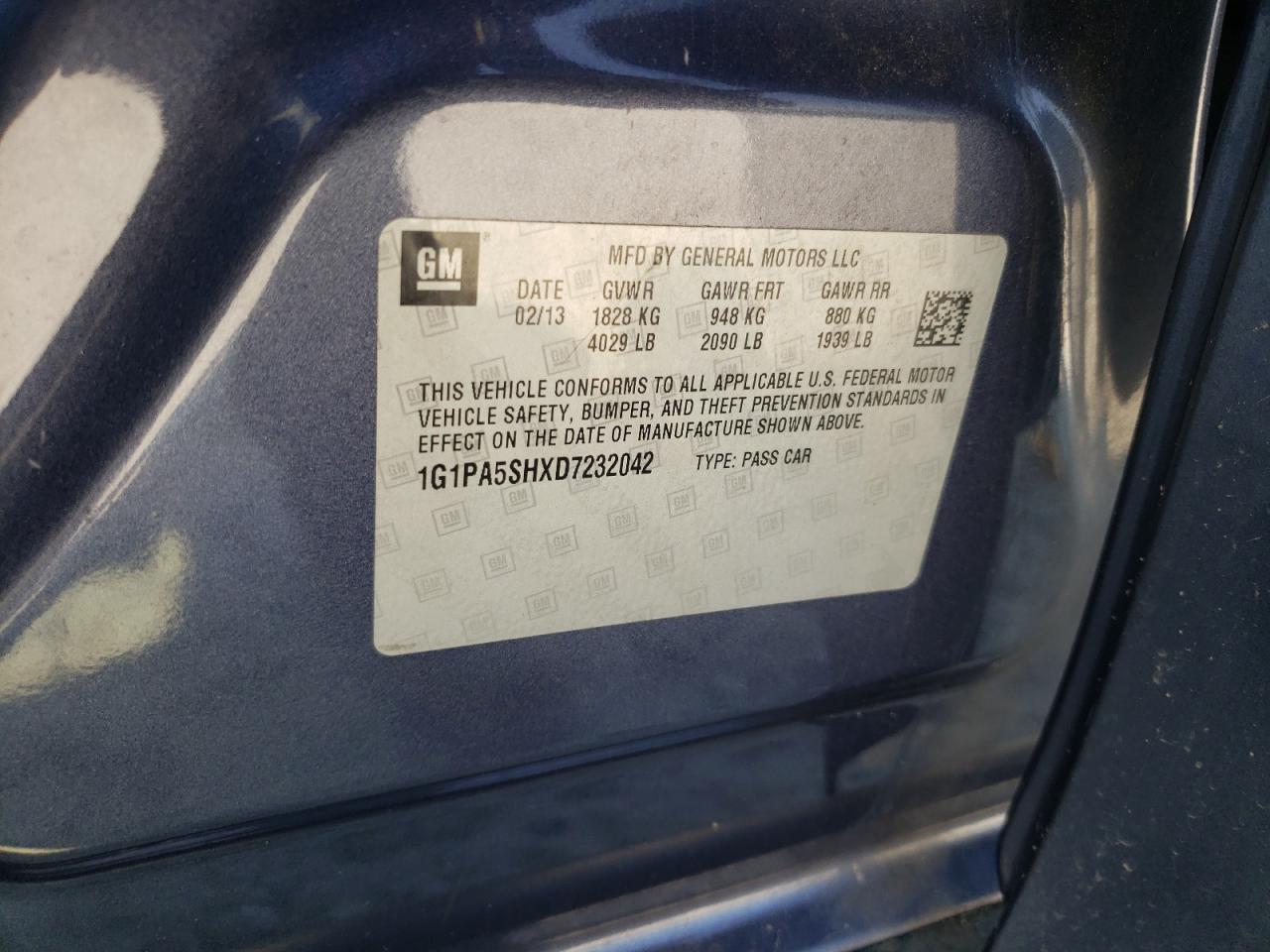 2013 Chevrolet Cruze Ls VIN: 1G1PA5SHXD7232042 Lot: 81102125