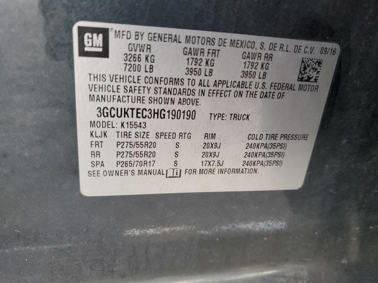 2017 Chevrolet Silverado K1500 High Country VIN: 3GCUKTEC3HG190190 Lot: 83810885