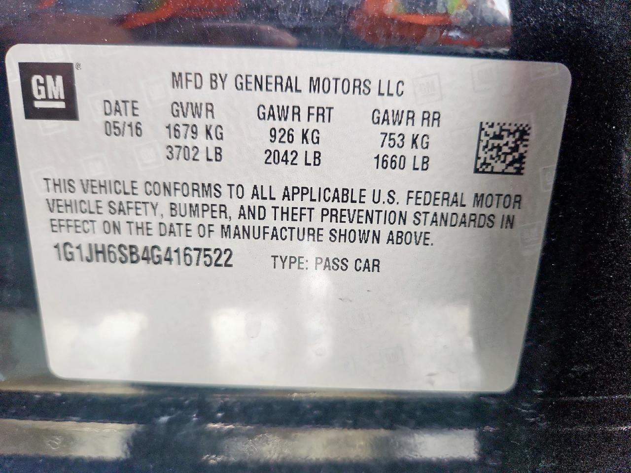 2016 Chevrolet Sonic Rs VIN: 1G1JH6SB4G4167522 Lot: 82051345