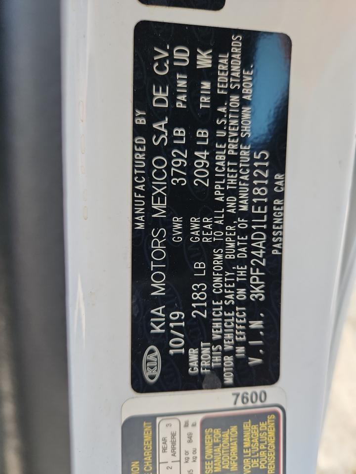 2020 Kia Forte Fe VIN: 3KPF24AD1LE181215 Lot: 84268965