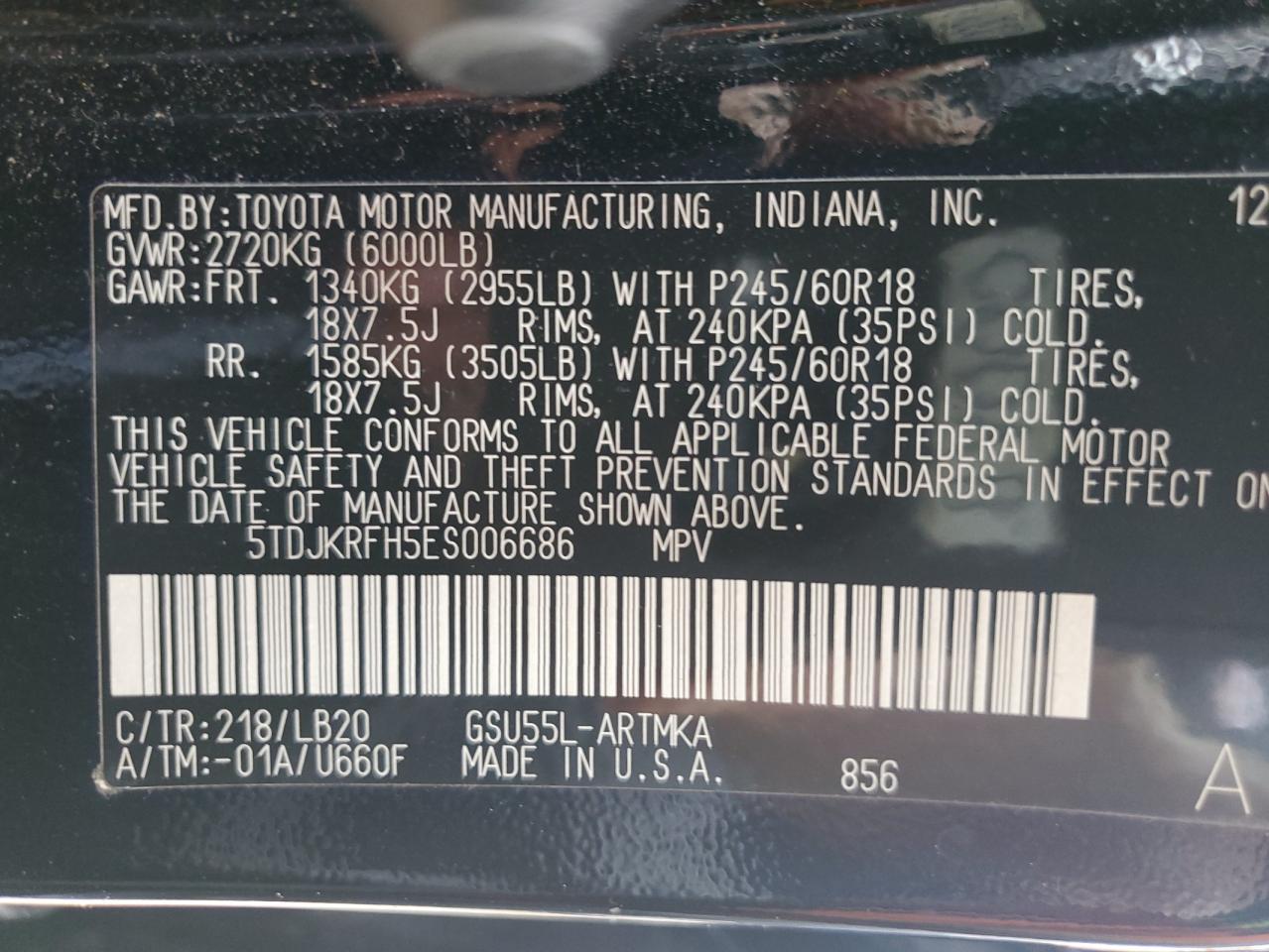 2014 Toyota Highlander Xle VIN: 5TDJKRFH5ES006686 Lot: 81562365