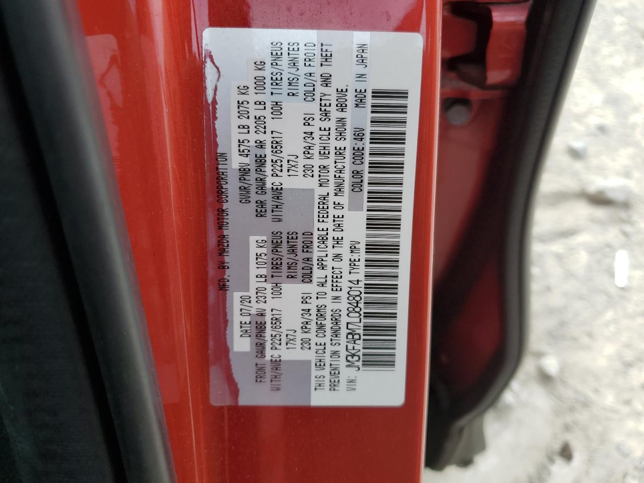 2020 Mazda Cx-5 Sport VIN: JM3KFABM7L0848014 Lot: 81936605