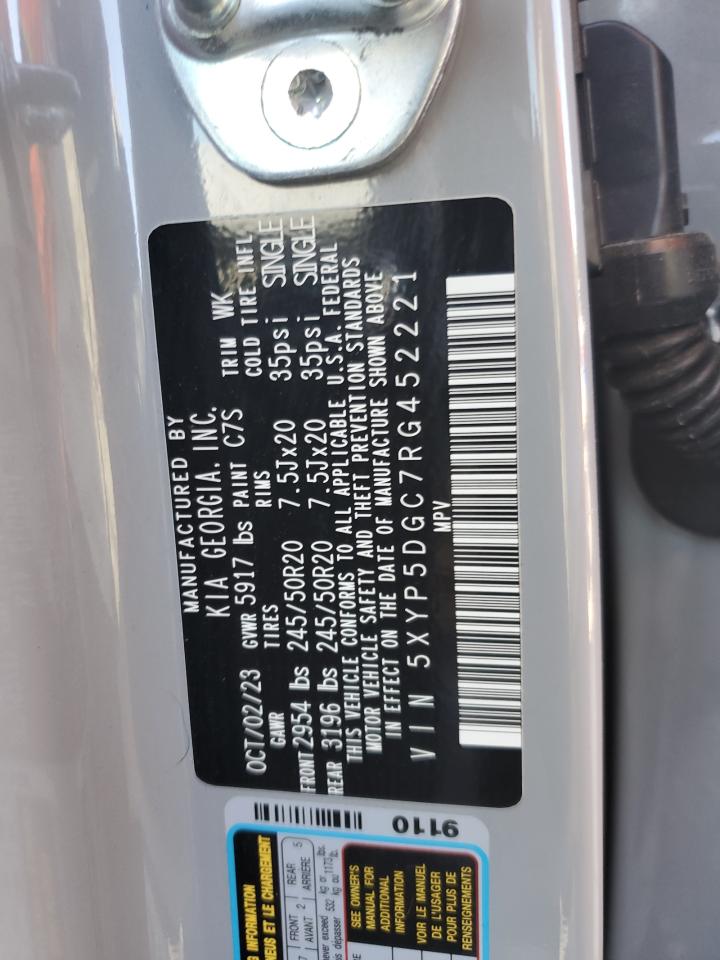 2024 Kia Telluride Sx VIN: 5XYP5DGC7RG452221 Lot: 71996575