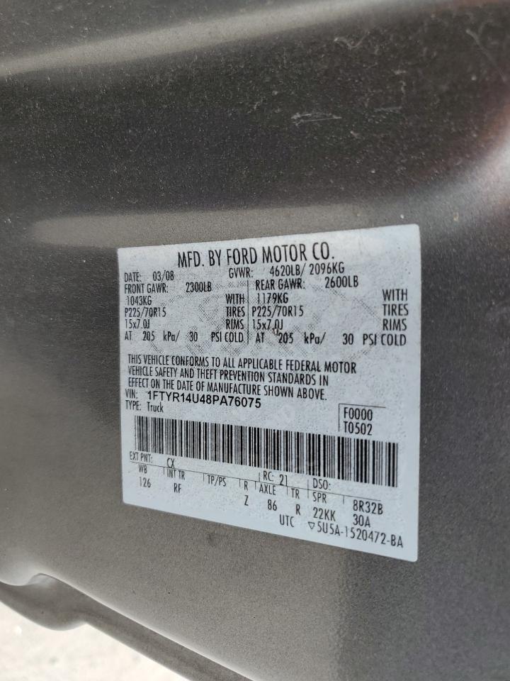 2008 Ford Ranger Super Cab VIN: 1FTYR14U48PA76075 Lot: 80114265