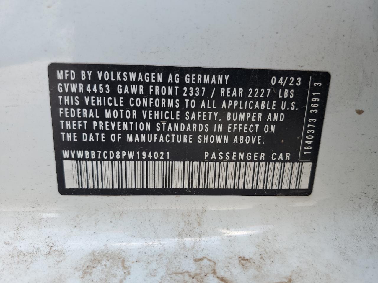 2023 Volkswagen Golf R 20Th Anniversary VIN: WVWBB7CD8PW194021 Lot: 84640475