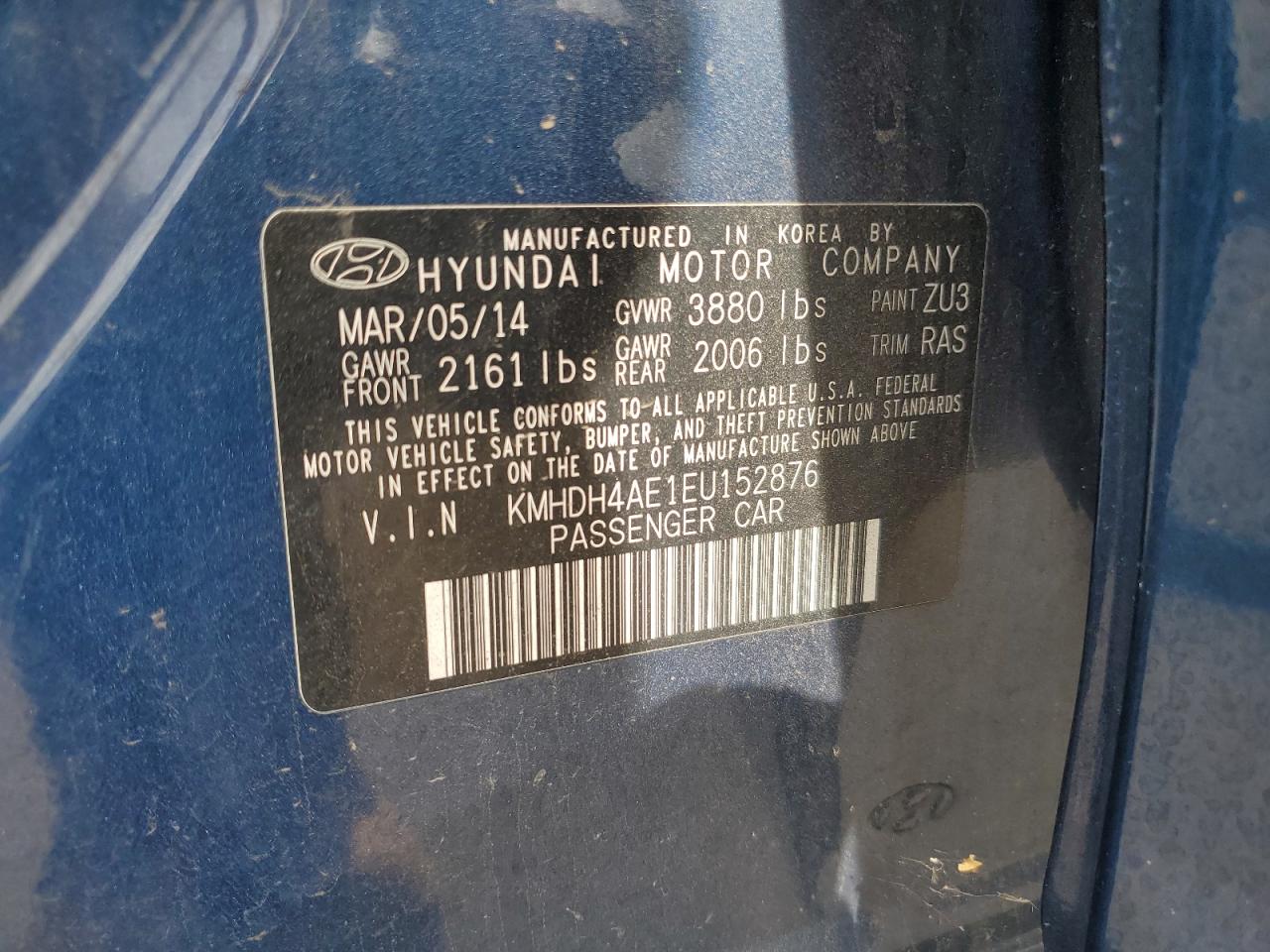 2014 Hyundai Elantra Se VIN: KMHDH4AE1EU152876 Lot: 81912175