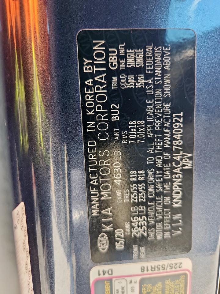 2020 Kia Sportage Ex VIN: KNDPN3AC4L7840921 Lot: 80704175