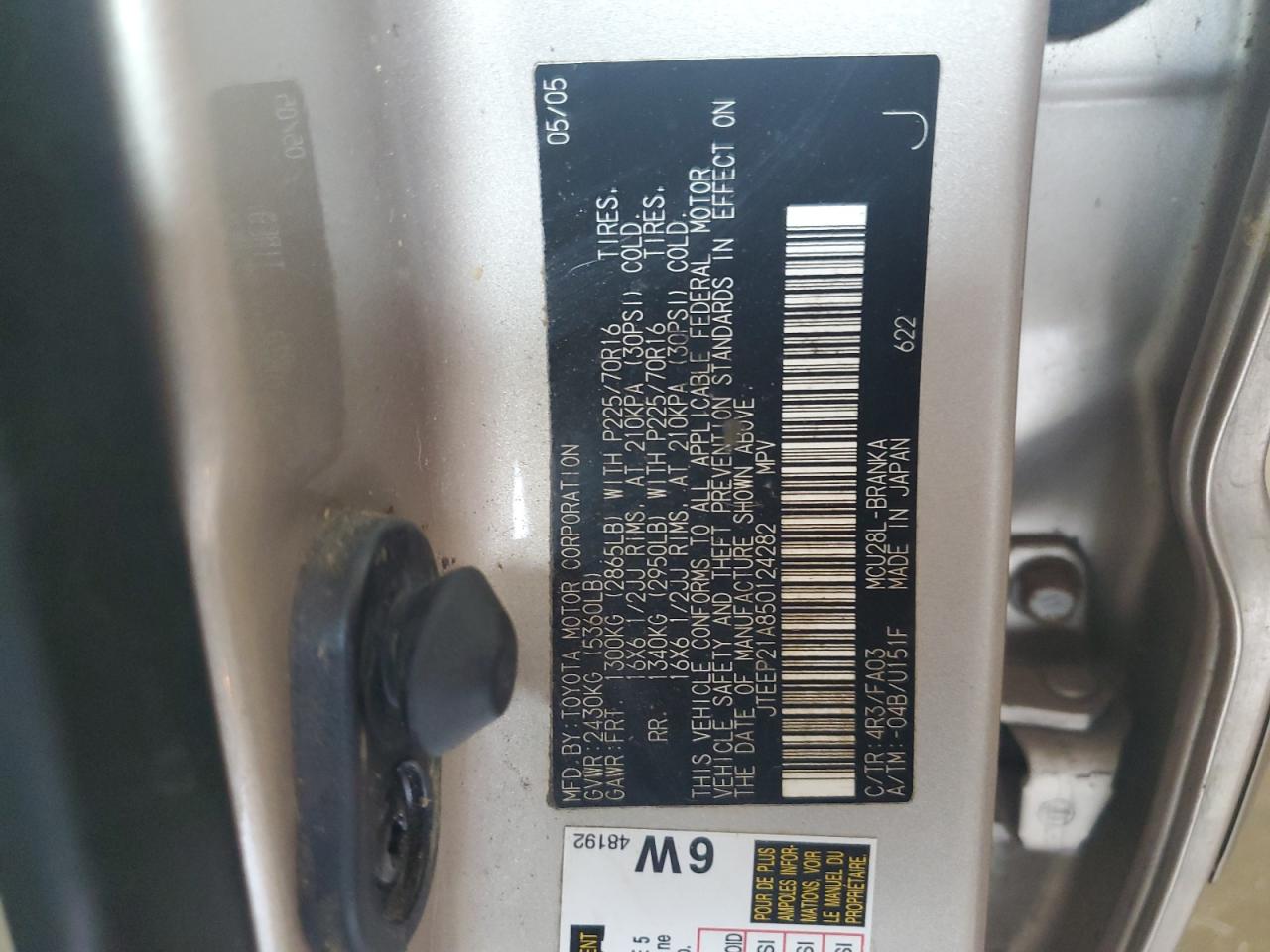 2005 Toyota Highlander Limited VIN: JTEEP21A850124282 Lot: 81582645