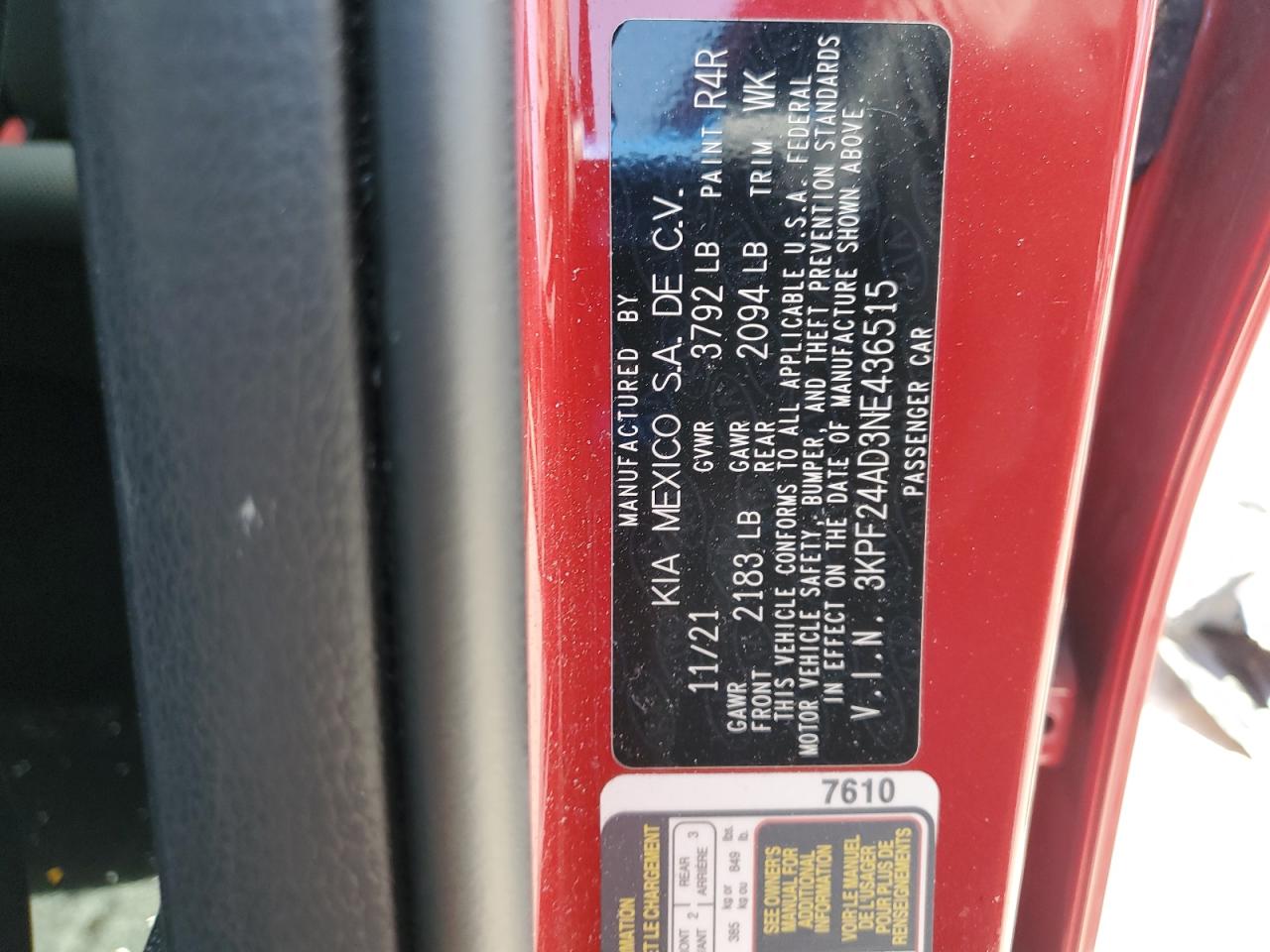 2022 Kia Forte Fe VIN: 3KPF24AD3NE436515 Lot: 71430665