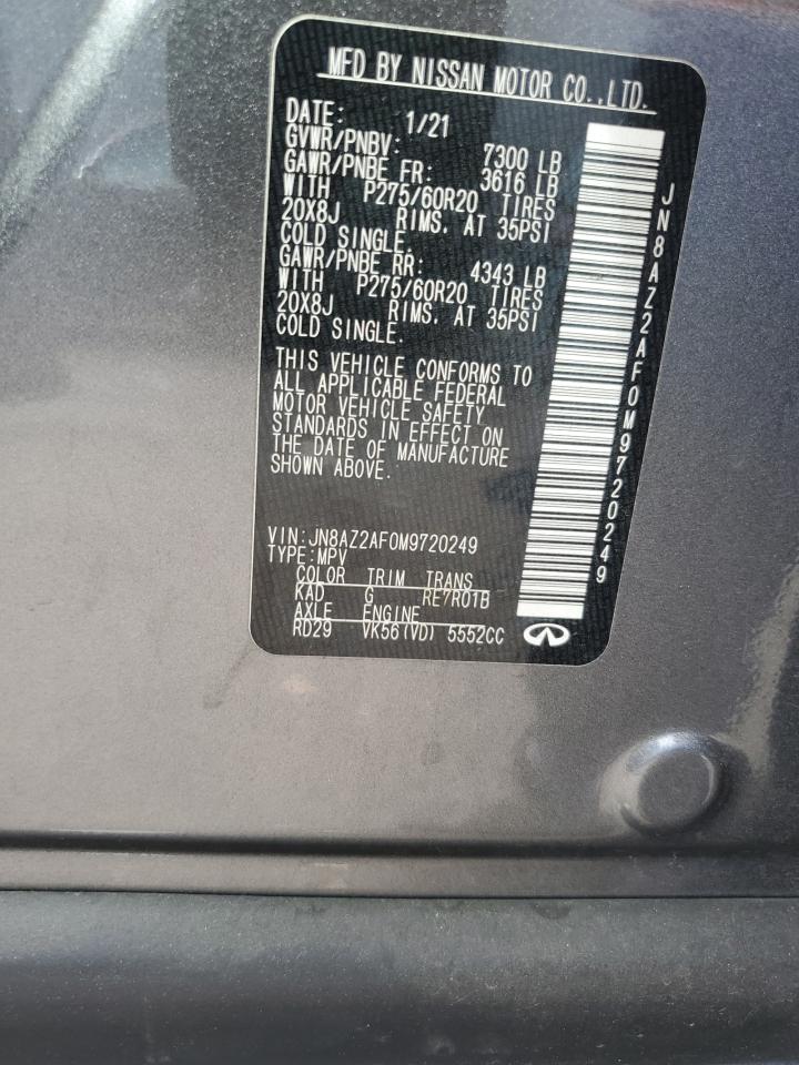 2021 Infiniti Qx80 Luxe VIN: JN8AZ2AF0M9720249 Lot: 71230135