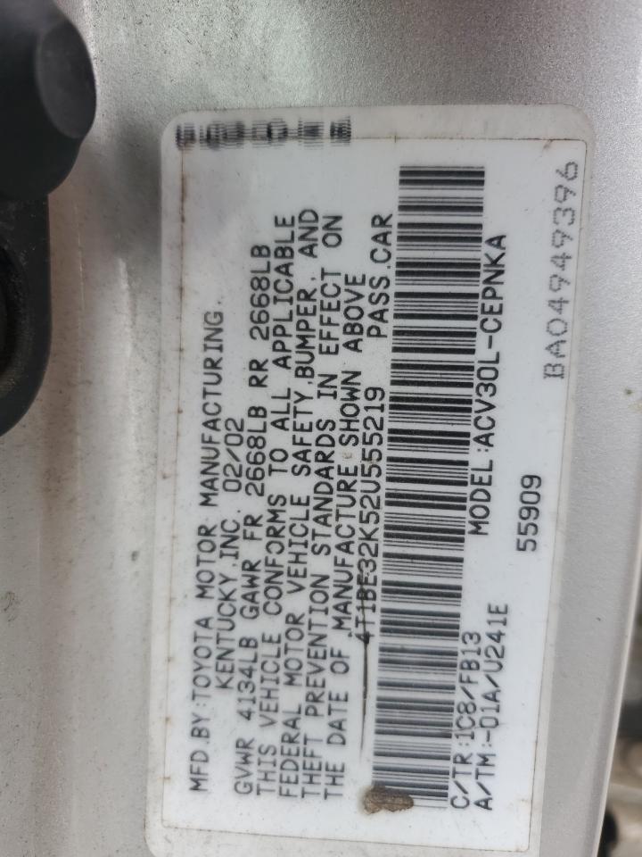 2002 Toyota Camry Le VIN: 4T1BE32K52U555219 Lot: 84436005