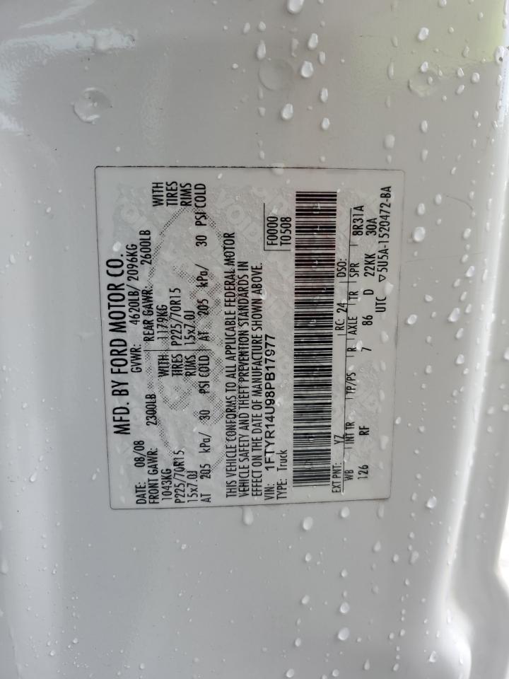 2008 Ford Ranger Super Cab VIN: 1FTYR14U98PB17977 Lot: 71154625