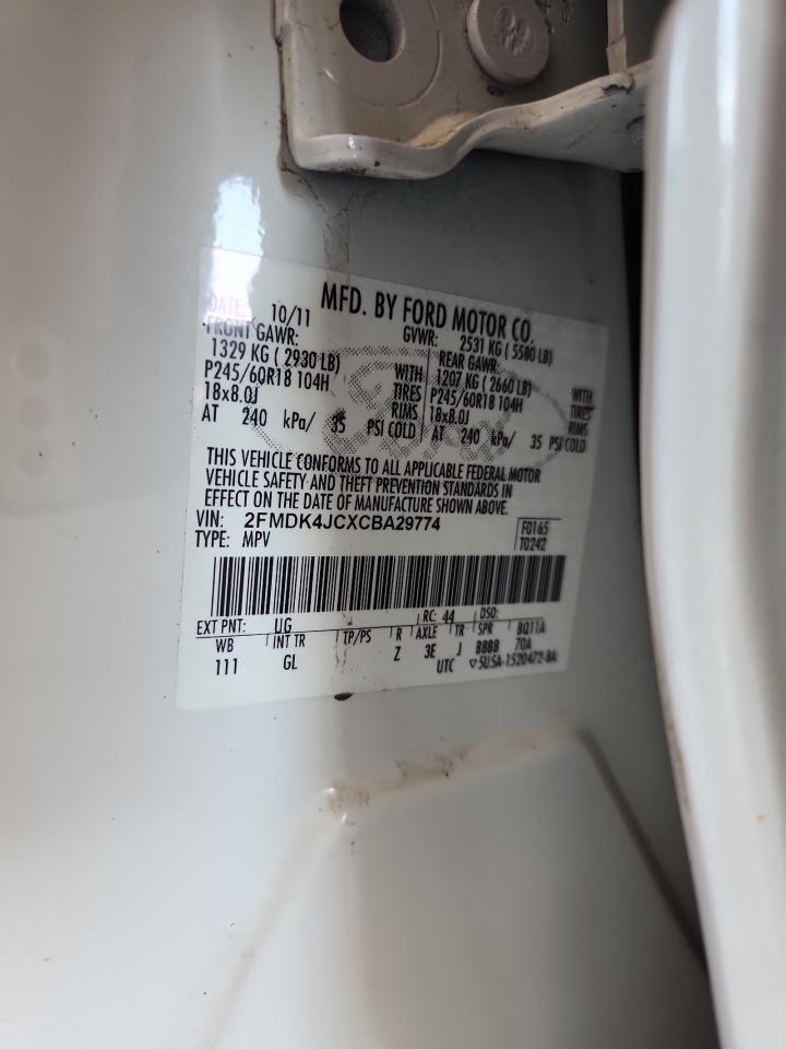 2012 Ford Edge Sel VIN: 2FMDK4JCXCBA29774 Lot: 81876185