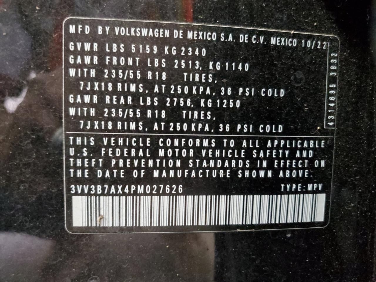 2023 Volkswagen Tiguan Se VIN: 3VV3B7AX4PM027626 Lot: 81979465